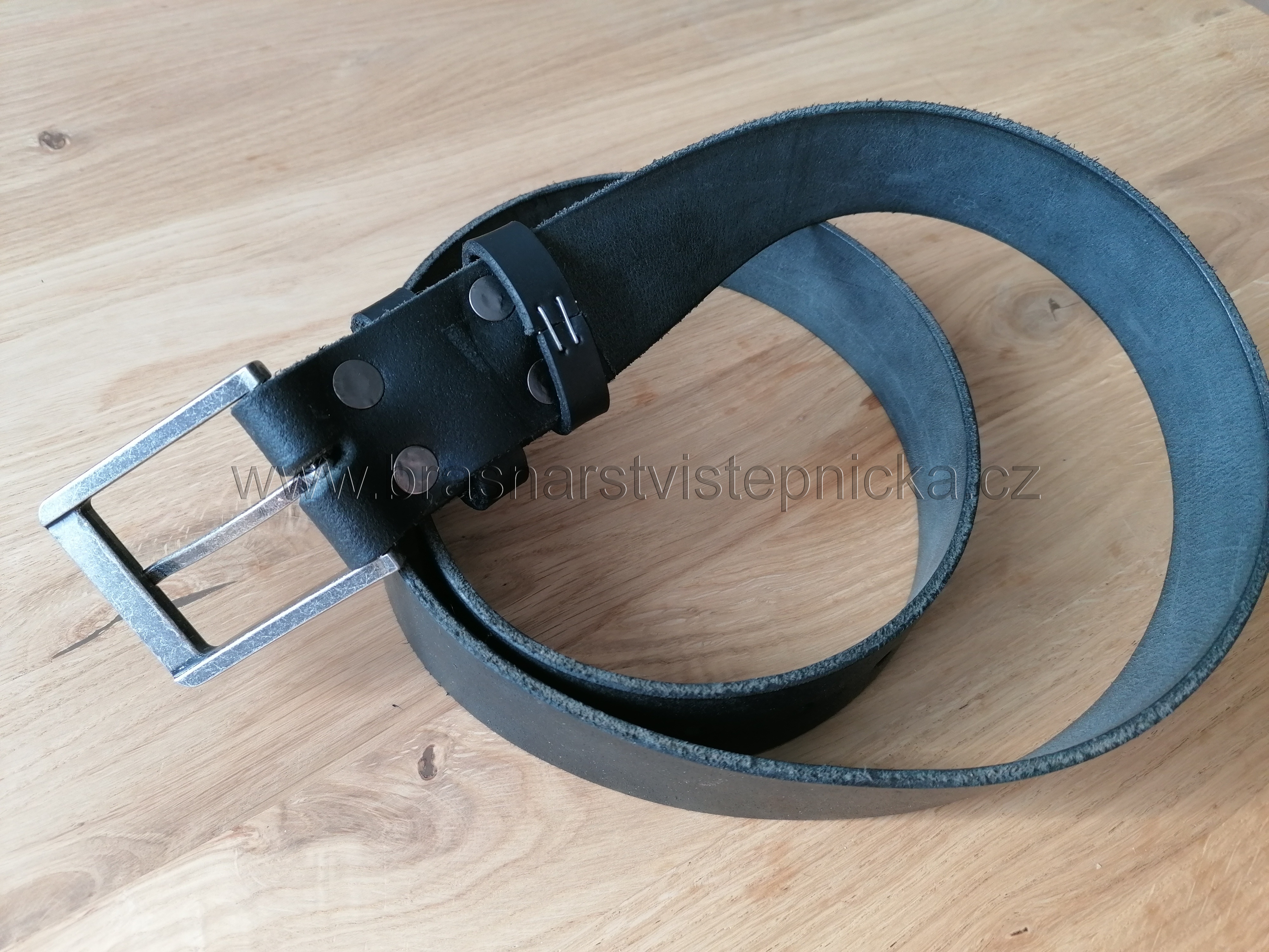 Kožený opasek černý,  šířka 4 cm, délka 125 cm