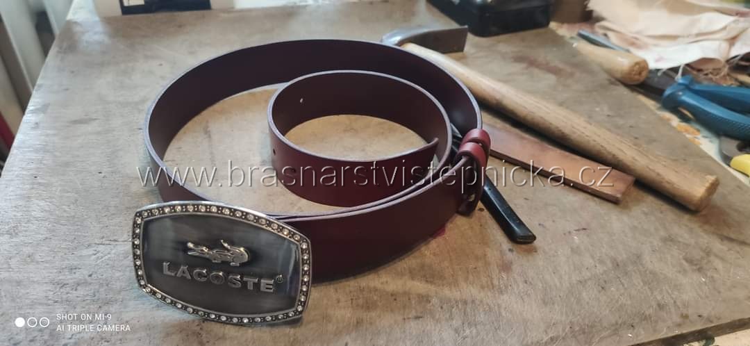 Kožený opasek vínový,  šířka 4 cm, délka 110 cm